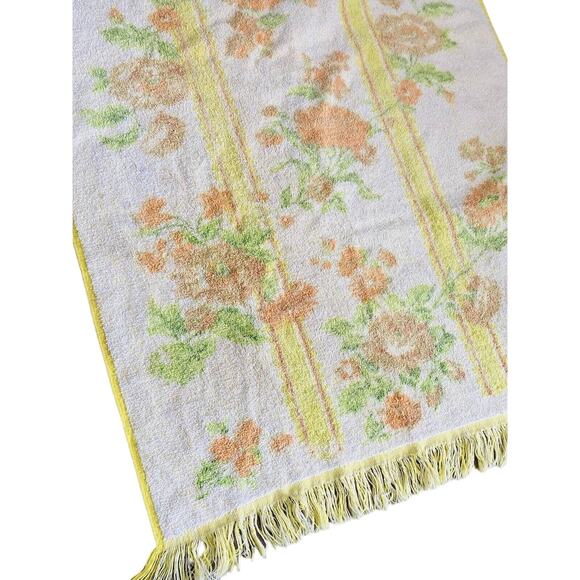 Retro Cannon Mod Yellow Orange Green Floral Bath Towel Fringe Cotton Vintage Flo - Picture 4 of 12